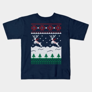 Jumping Deer Christmas Ugly Kids T-Shirt